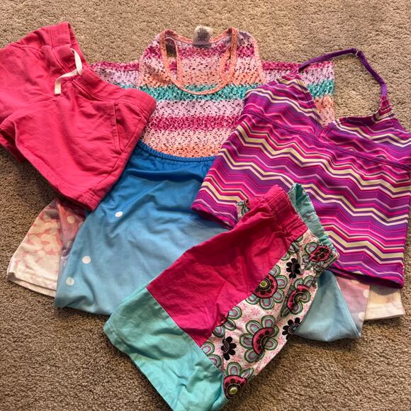 5 Piece SET of Girls Size 7 / 8 & 8 Spring & Summer Dress Swim Top Skirt Shorts - Picture 1 of 13
